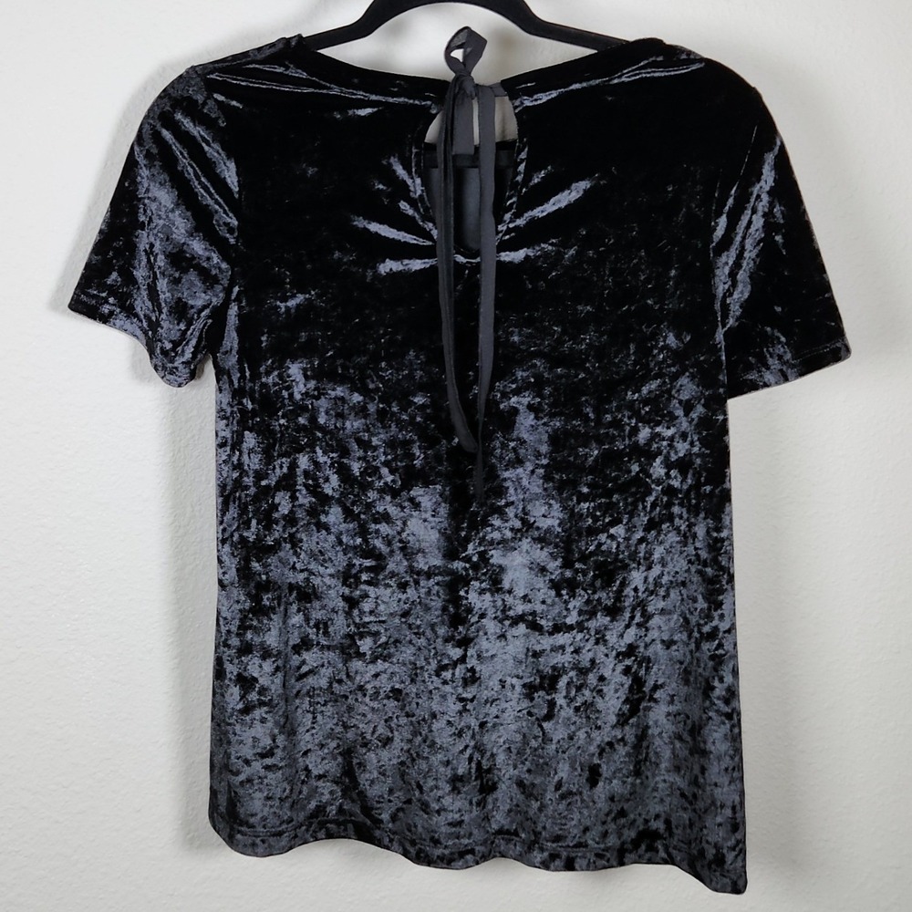 Y2K Cynthia Rowley Womens Black Crushed Velvet Whimsygoth Tie Back Top Small - Picture 2 of 7
